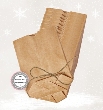 Preview: 24 Stück zuckersüße Zahlen Adventskalenderaufkleber Sticker Schiefer/GRAU Weihnachten  /4cm rund mit-oder ohne 24 Beutelchen aus Kraftpapier - von Lüttentüddel